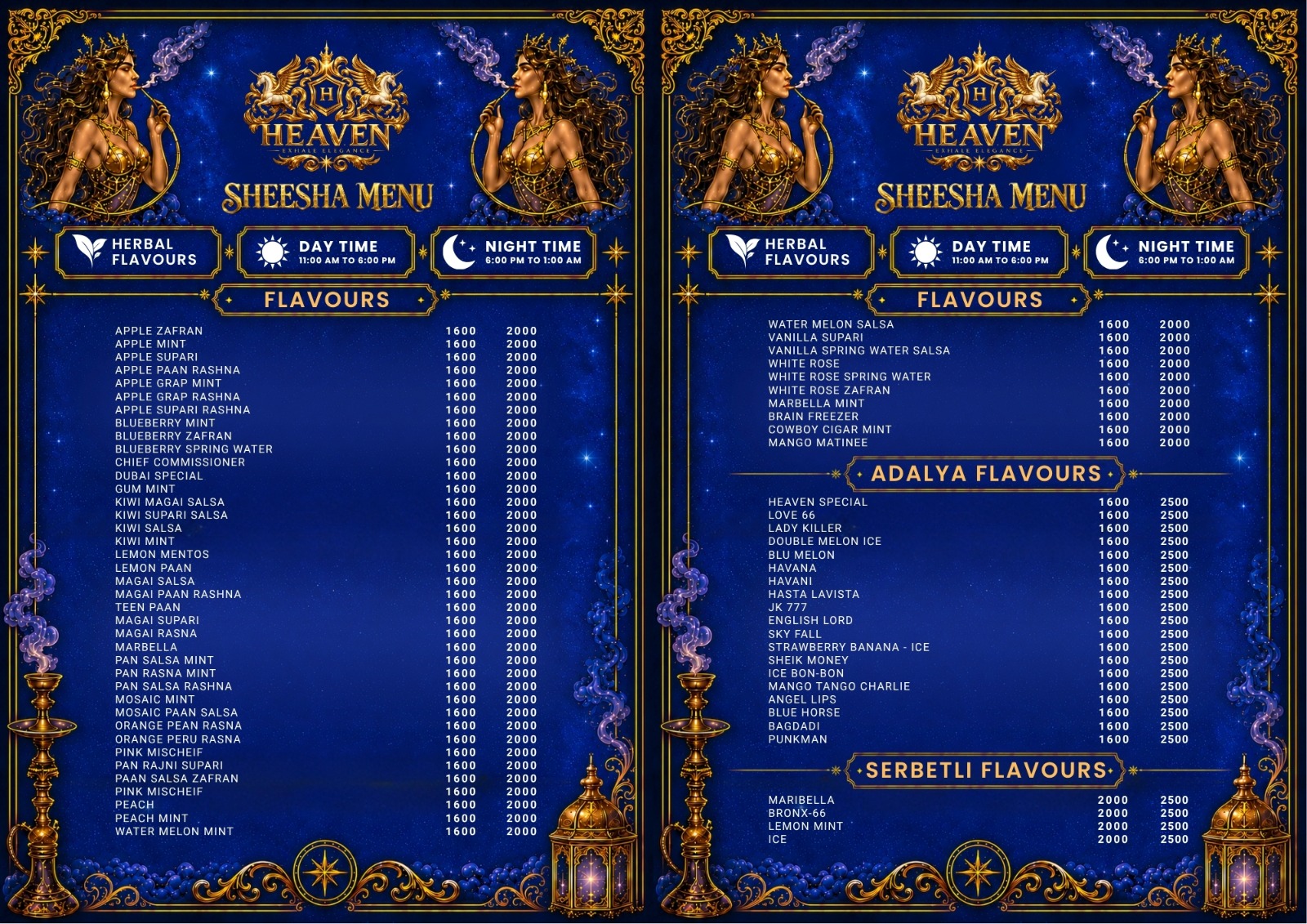 Heaven Sheesha Menu